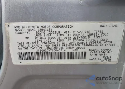 2001 Toyota Rav4 z USA, uszkodzony, nr VIN JTEGH20V710040314